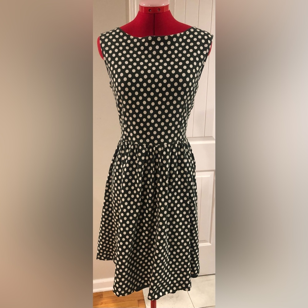 Lindy Bop VTG Reproduction 50s Style Olive Green & White Polka Dot Swing Dress